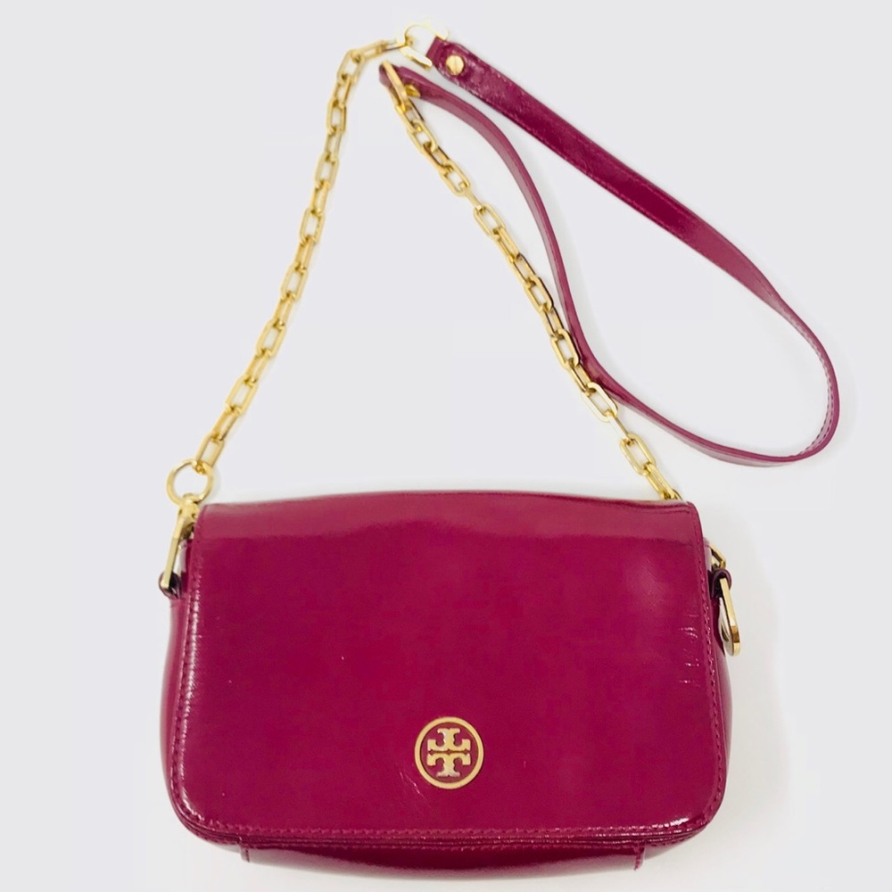 Tory Burch Patent Robinson Mini Crossbody Rasberry